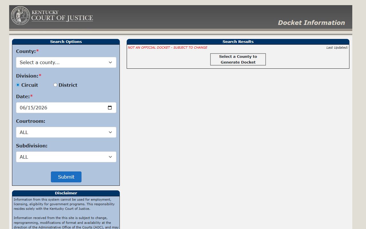 Rowan County court docket search fields