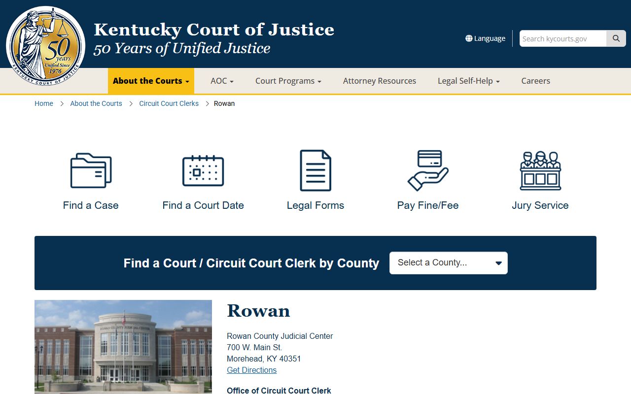 Rowan County court records access page