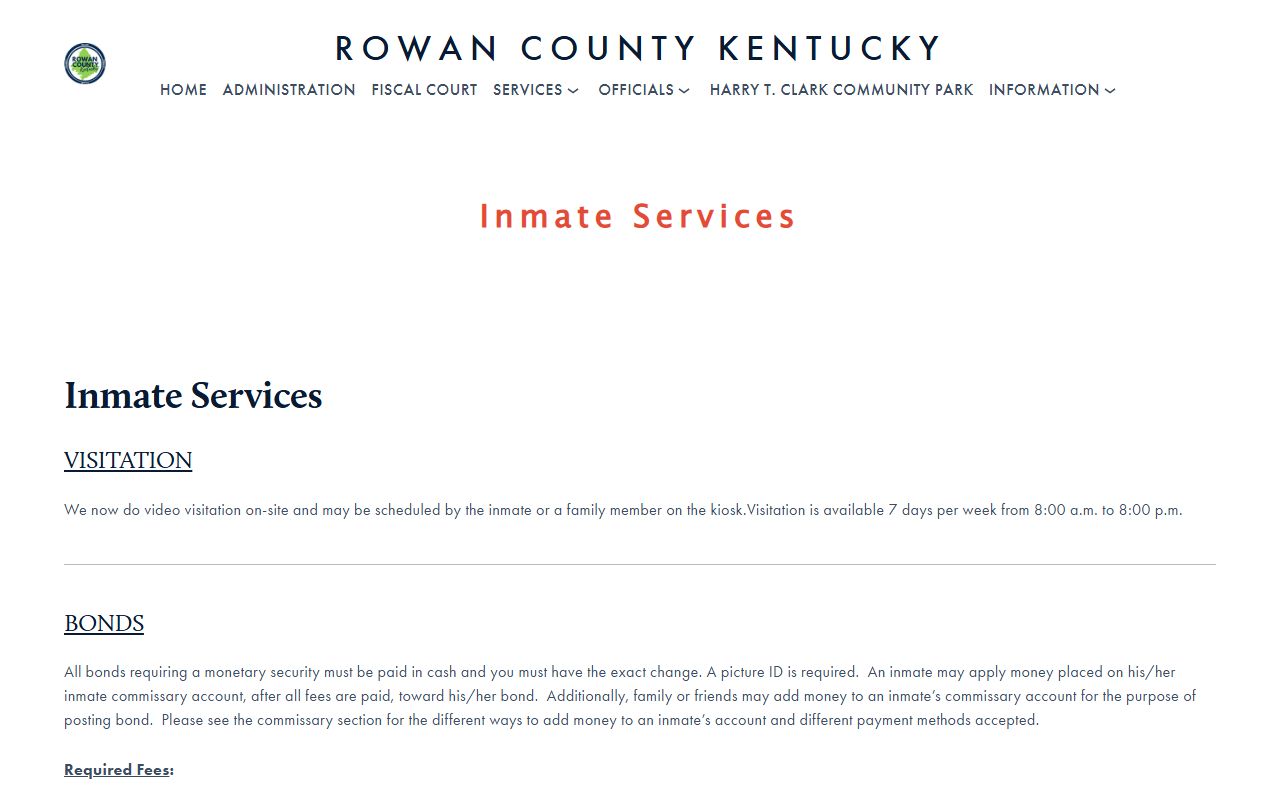 Rowan County Detention Center visitation and inmate services