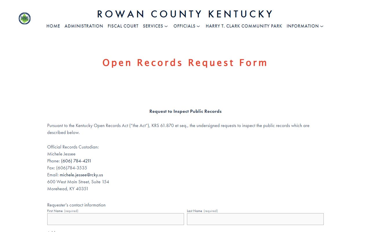 Rowan County inmate record open records request form